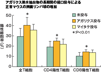 アガリクス熱水抽出物の長期間の蛍光投与による正常マウスの肝臓リンパ球の増加
